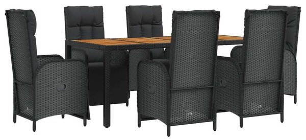 VidaXL 7 részes fekete polyrattan kerti étkezőgarnitúra párnával