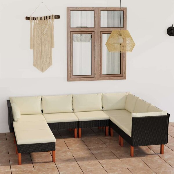 VidaXL Polyrattan Kerti Ülőgarnitúra - 8 részes - Fekete