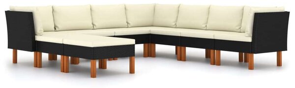 VidaXL 9 részes fekete polyrattan kerti ülőgarnitúra párnákkal