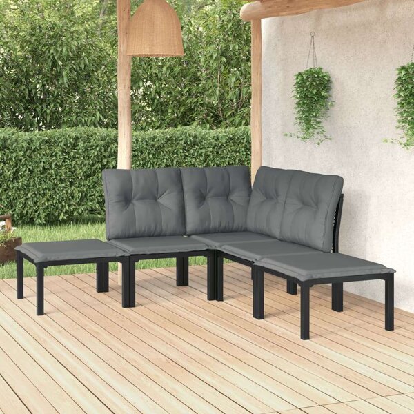 Polyrattan Kerti Ülőgarnitúra - 5 részes - Fekete-Szürke