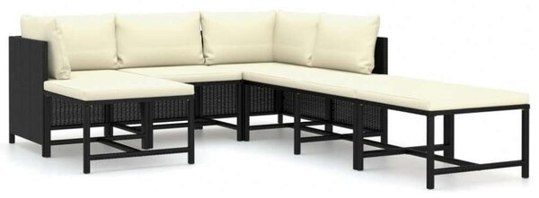 Polyrattan Kerti Ülőgarnitúra - 7 részes - Fekete