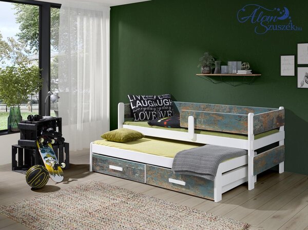 LEILA 2 bútorlappal kombinált kétszemélyes gyerekágy kihúzható ággyal ágyneműtartóval180x80cm