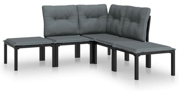 Polyrattan Kerti Ülőgarnitúra - 5 részes - Fekete-Szürke