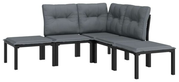 Polyrattan Kerti Ülőgarnitúra - 5 részes - Fekete-Szürke