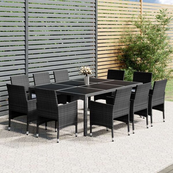 VidaXL 11 részes polyrattan kerti étkezőgarnitúra, szürke