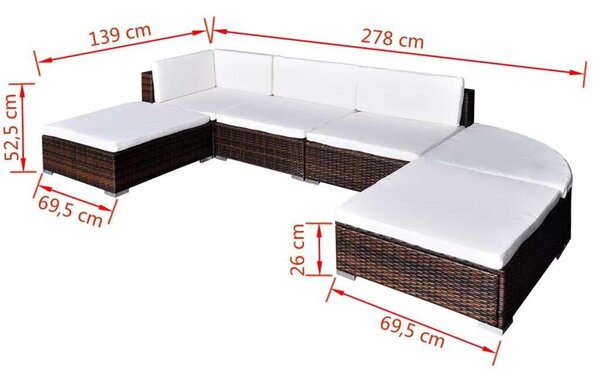 Polyrattan Kerti Bútorszett - 6 részes - Barna
