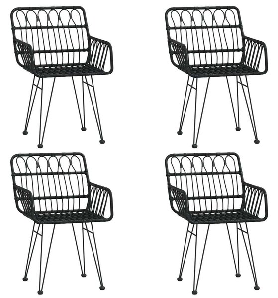 Polyrattan Kerti Étkezőgarnitúra - Fekete - 5 részes