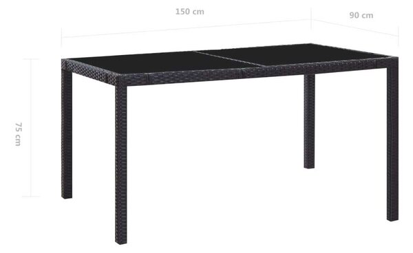 Polyrattan Kerti Étkezőgarnitúra - 7 részes - Fekete - Üveglap