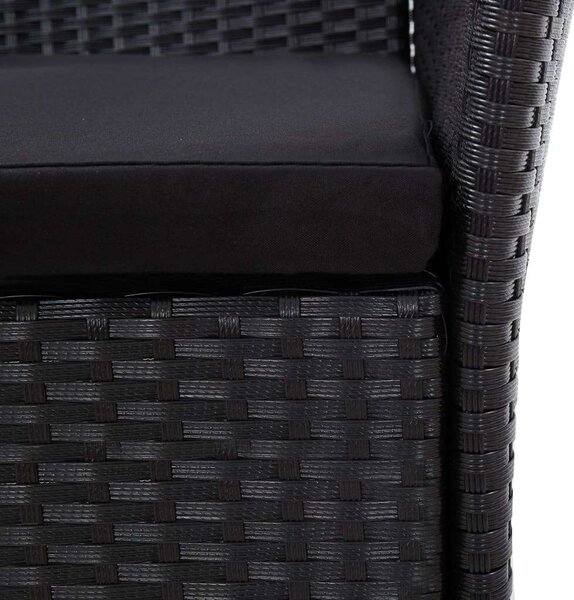 Polyrattan Kerti Étkezőgarnitúra - 7 részes - Fekete - Üveglap