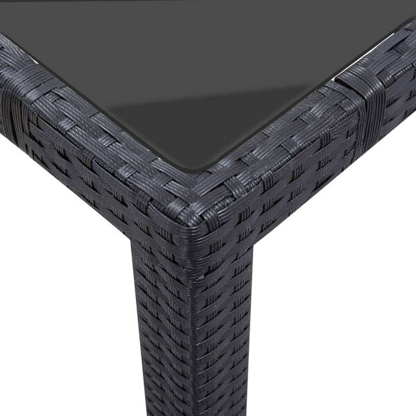 Polyrattan Kerti Étkezőgarnitúra - 7 részes - Fekete - Üveglap