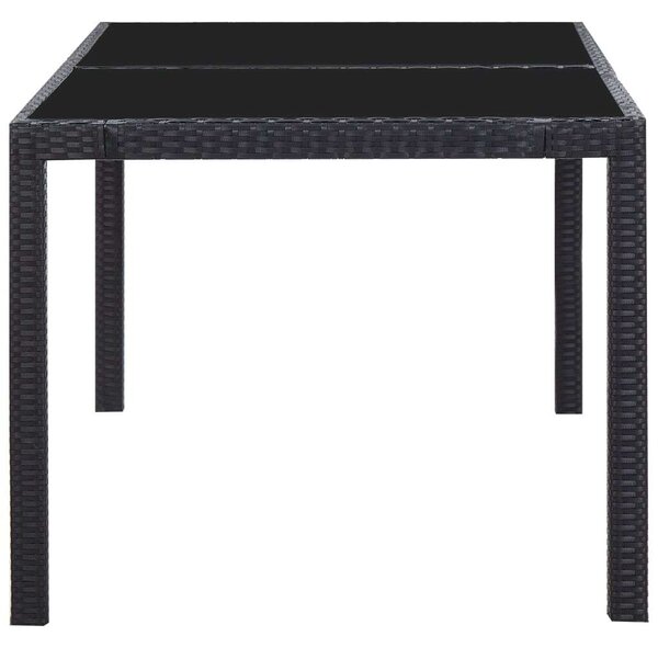 Polyrattan Kerti Étkezőgarnitúra - 7 részes - Fekete - Üveglap
