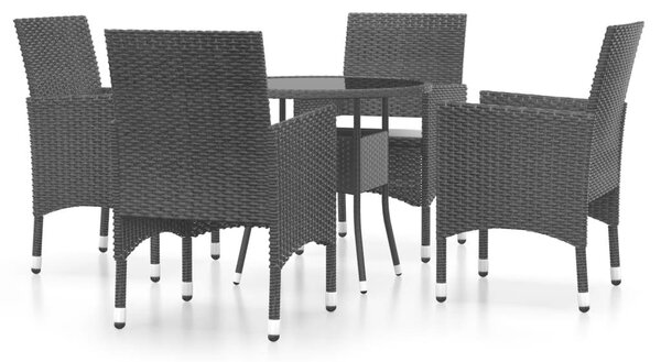 Polyrattan Kerti Étkezőgarnitúra - 5 részes - Fekete
