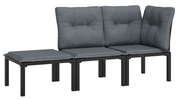 VidaXL 3 részes Kerti Ülőgarnitúra - Polyrattan - Fekete-Szürke