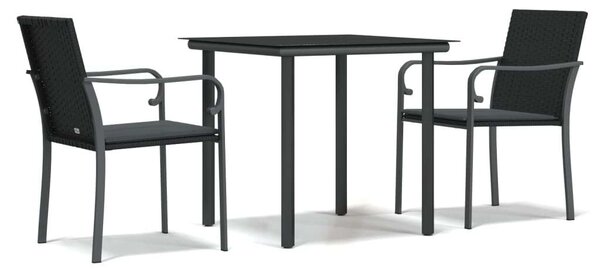 VidaXL 3-részes polyrattan és acél kerti étkezőgarnitúra párnával