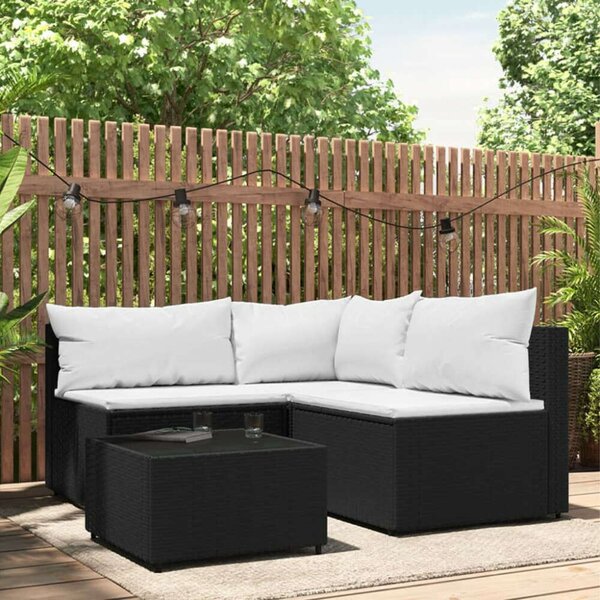 VidaXL 4 részes fekete polyrattan kerti ülőgarnitúra párnákkal