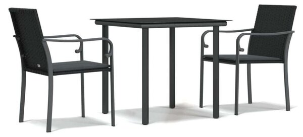 VidaXL 3-részes polyrattan és acél kerti étkezőgarnitúra párnával