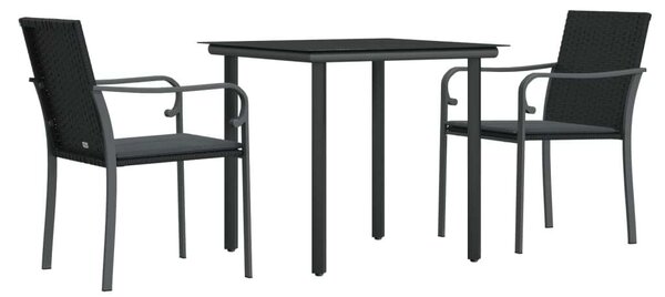 VidaXL 3-részes polyrattan és acél kerti étkezőgarnitúra párnával