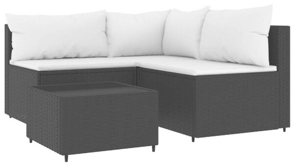 VidaXL 4 részes fekete polyrattan kerti ülőgarnitúra párnákkal