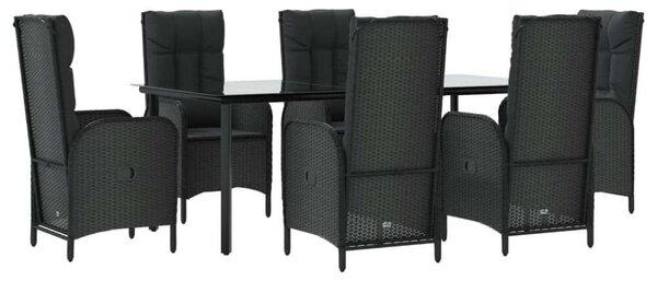 VidaXL 7 részes fekete polyrattan kerti étkezőgarnitúra párnával