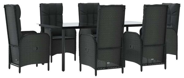 VidaXL 7 részes fekete polyrattan kerti étkezőgarnitúra párnával