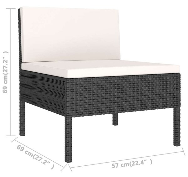 VidaXL 3 részes fekete polyrattan kerti ülőgarnitúra párnákkal