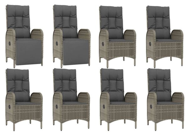 VidaXL 9 részes szürke polyrattan kerti étkezőgarnitúra párnával
