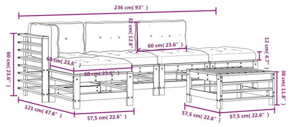 VidaXL 6 részes szürke tömör fa kerti társalgószett párnákkal