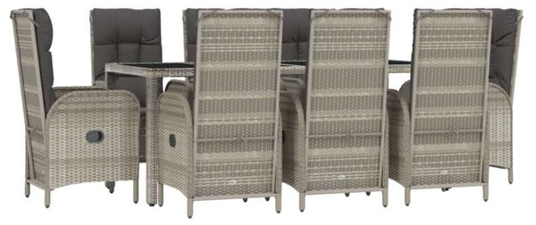 VidaXL 9 részes szürke polyrattan kerti étkezőgarnitúra párnával