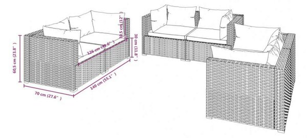 VidaXL 6 részes szürke polyrattan kerti ülőgarnitúra párnákkal