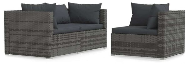 VidaXL 3 részes szürke polyrattan kerti ülőgarnitúra