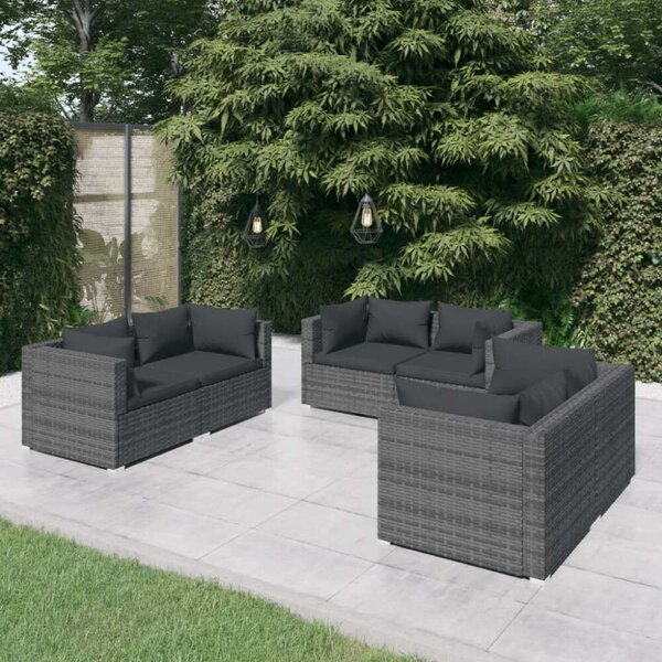 VidaXL 6 részes szürke polyrattan kerti ülőgarnitúra párnákkal