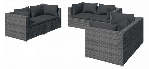 VidaXL 6 részes szürke polyrattan kerti ülőgarnitúra párnákkal