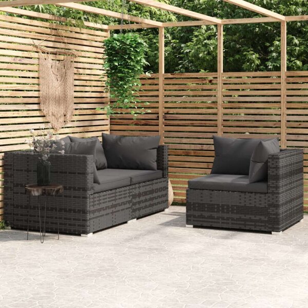 VidaXL 3 részes szürke polyrattan kerti ülőgarnitúra