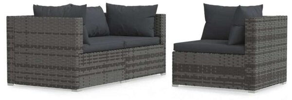 VidaXL 3 részes szürke polyrattan kerti ülőgarnitúra