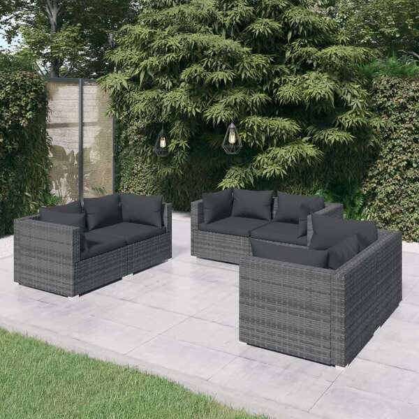 VidaXL 6 részes szürke polyrattan kerti ülőgarnitúra párnákkal