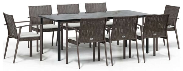 VidaXL 9 részes polyrattan és acél kerti étkezőgarnitúra párnával