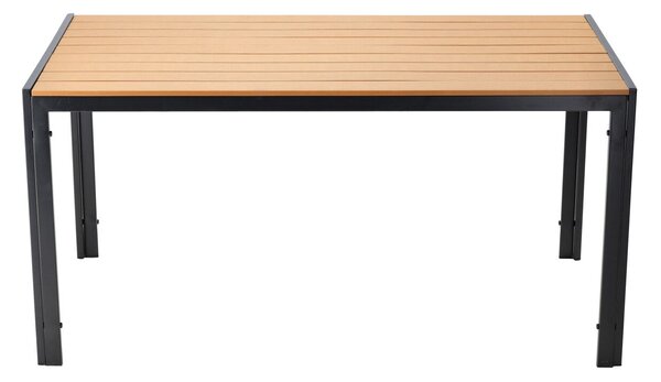 Kerti asztal, acélváz, polywood asztallap fa megjelenéssel, 150x90x73 cm, fekete és natúr barna