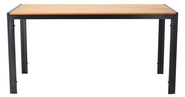 Kerti asztal, acélváz, polywood asztallap fa megjelenéssel, 150x90x73 cm, fekete és natúr barna