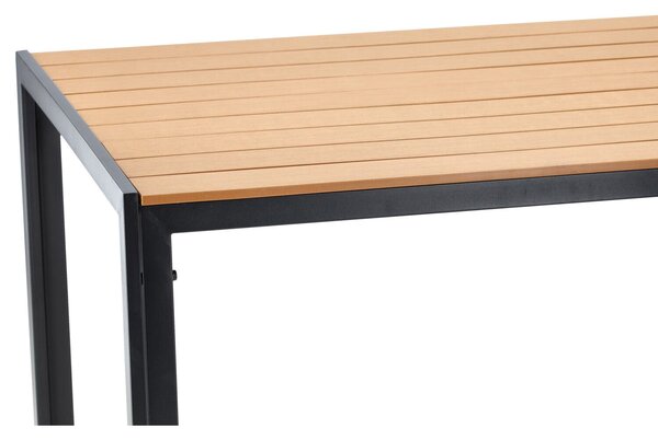 Kerti asztal, acélváz, polywood asztallap fa megjelenéssel, 150x90x73 cm, fekete és natúr barna