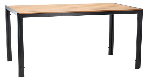 Kerti asztal, acélváz, polywood asztallap fa megjelenéssel, 150x90x73 cm, fekete és natúr barna