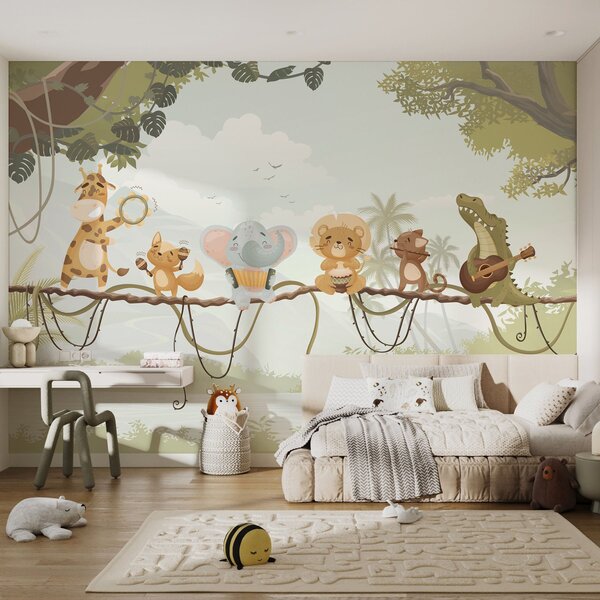 Fotótapéta Hangszerekkel játszó állatok trópusi táj előtt, Fotótapéta állatok, w04505v1 : Uwalls.hu