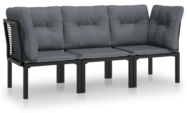 VidaXL Polyrattan Kerti Ülőgarnitúra - 3 részes - Fekete-Szürke