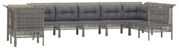 VidaXL 9 részes szürke polyrattan kerti ülőgarnitúra párnákkal