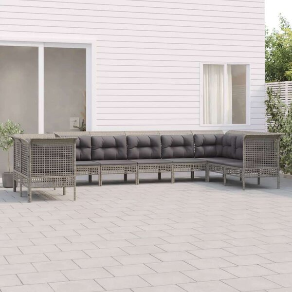 VidaXL 9 részes szürke polyrattan kerti ülőgarnitúra párnákkal