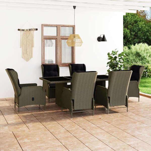 VidaXL 7-részes barna kültéri polyrattan étkezőszett párnákkal