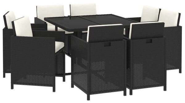 VidaXL Kerti Étkezőgarnitúra - Polyrattan - 9 részes - Fekete