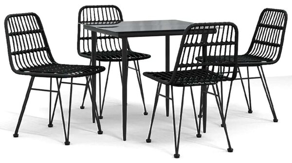 VidaXL - 5 Részes Fekete Polyrattan Kerti Étkezőgarnitúra