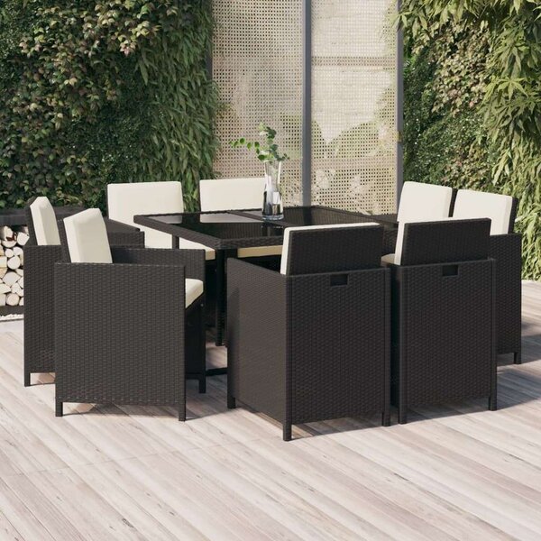 VidaXL Kerti Étkezőgarnitúra - Polyrattan - 9 részes - Fekete