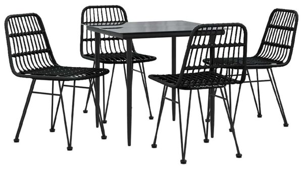 VidaXL - 5 Részes Fekete Polyrattan Kerti Étkezőgarnitúra