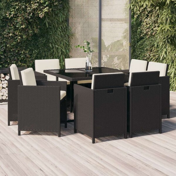 VidaXL Kerti Étkezőgarnitúra - Polyrattan - 9 részes - Fekete
